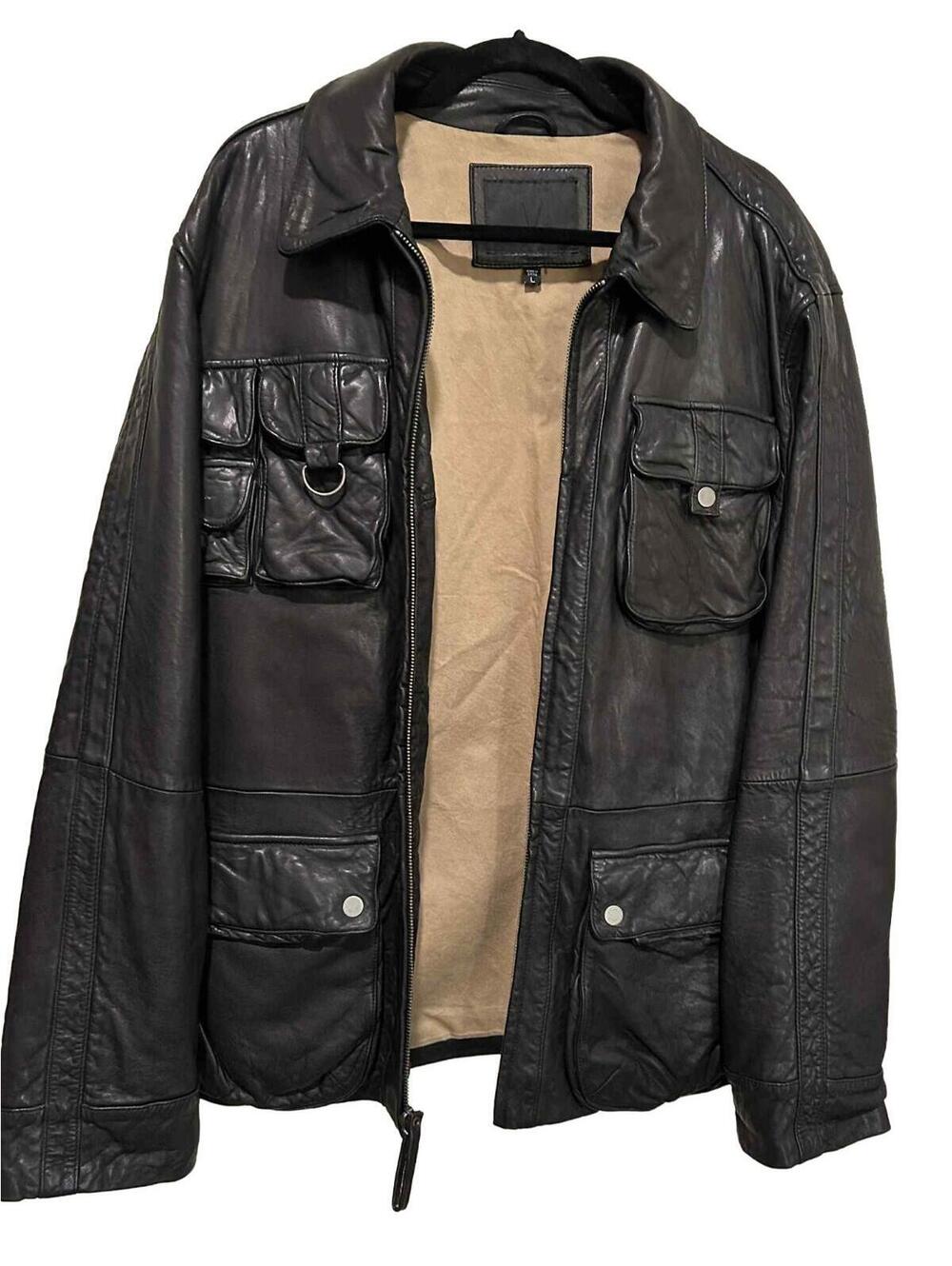 Murano Black Luxury Soft Genuine Lamb Skin Leather Men’s Jacket Car Coat Size L